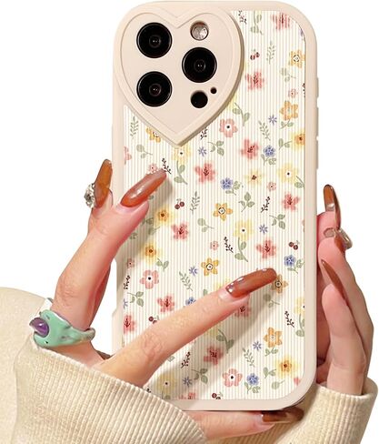 Compatible for iPhone 16 Pro Case Cute Flower Floral Leaf with Love Lens Bumper Protector for Girls Women Soft TPU Shockproof Protective Girly for iPhone 16 Pro-Color Flower in Kuwait