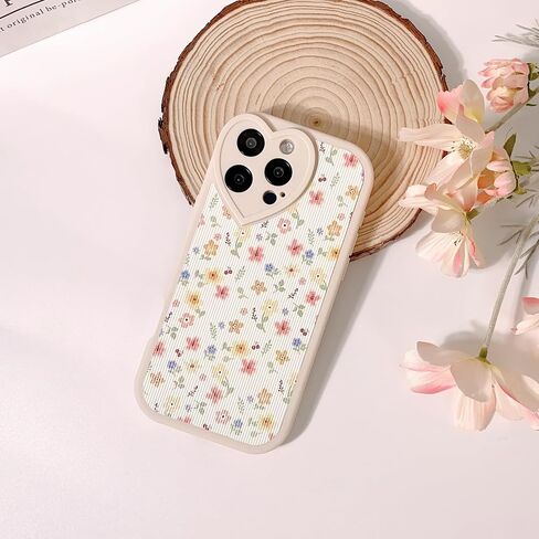 Compatible for iPhone 16 Pro Case Cute Flower Floral Leaf with Love Lens Bumper Protector for Girls Women Soft TPU Shockproof Protective Girly for iPhone 16 Pro-Color Flower in Kuwait