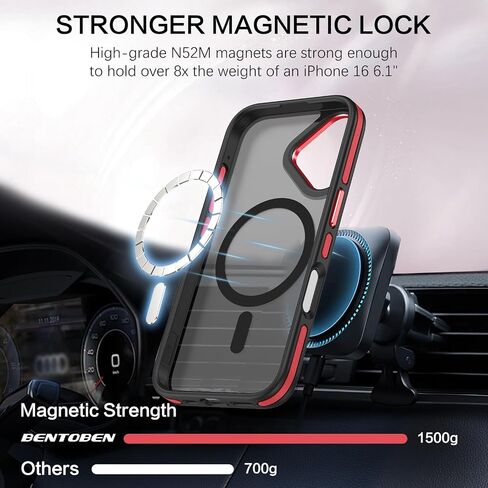 Bentoben for iPhone 16 Phone Case ، iPhone 16 Magnetic Case [متوافق مع Magsafe] الشفاف غير اللامع النحيف من النساء المقاوم للصدمة غطاء حالة الحماية 6.1 "أحمر in Saudi Arabia