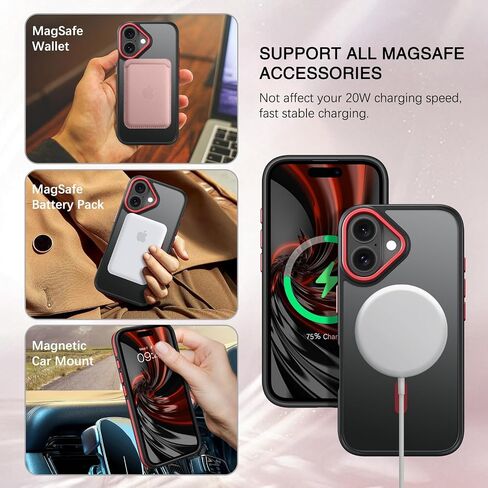Bentoben for iPhone 16 Phone Case ، iPhone 16 Magnetic Case [متوافق مع Magsafe] الشفاف غير اللامع النحيف من النساء المقاوم للصدمة غطاء حالة الحماية 6.1 "أحمر in Saudi Arabia