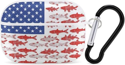 American Flag Fishing Design Case Compatible with AirPod Pro Case 2019 with Keychain Shockproof Protective in Saudi Arabia