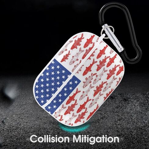 American Flag Fishing Design Case Compatible with AirPod Pro Case 2019 with Keychain Shockproof Protective in Saudi Arabia