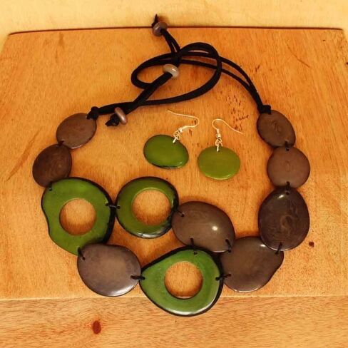 Blue Statement Necklace Set made of Tagua Nut, Layered Bib Style with White, Fair Trade Artisan Jewelry in Saudi Arabia