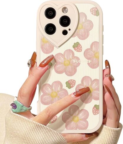 Compatible for iPhone 16 Pro Case Cute Flower Floral Leaf with Love Lens Bumper Protector for Girls Women Soft TPU Shockproof Protective Girly for iPhone 16 Pro-Color Flower in Kuwait