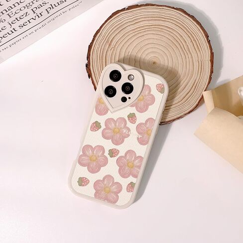 Compatible for iPhone 16 Pro Case Cute Flower Floral Leaf with Love Lens Bumper Protector for Girls Women Soft TPU Shockproof Protective Girly for iPhone 16 Pro-Color Flower in Kuwait
