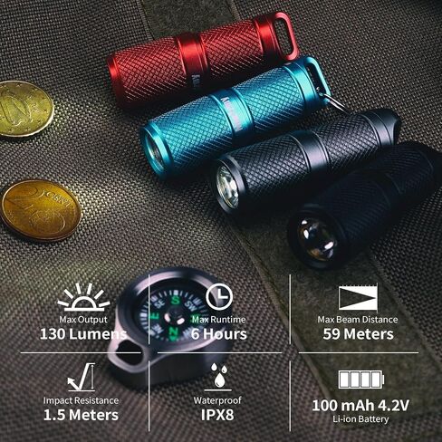 MecArmy X2S Stainless Steel LED Flashlight, Mini EDC Rechargeable Keychain Flashlight with Micro USB Charging, 10180 Battery 130 Lumens Outdoor Waterproof EDC Keychain Light (DLC Black) in Kuwait