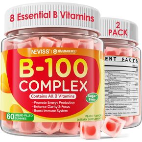 Super B Complex Gummies for Women & Men, Methylated B100 Complex with Vitamin C, B1, B2, Niacin, B6, Biotin, 5-MTHF Folate, Methyl B12, Choline, Inositol, PABA for Energy & Immune Support, Sugar Free in Saudi Arabia