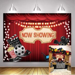 BINQOO 7x5ft Movie Night Backdrop for Birthday Party Movie Theme Now Showing Red Carpet Photography Backdrop and Studio Props Movie Party Ceremony Dress-up Awards Parties Photo Photography Background