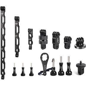 HSU Aluminum Extension Arm Kit and Basic Adapter Grab Bag for GoPro Hero 10/9/8/7/6/5 Black, Session 5/4, DJI Osmo Action, and More