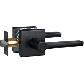 Privacy Door Handle for Bedroom&Bathroom, Keyless Interior Door Lever, Square Door Handle, Matte Black Finish, Left&Right Handed (5Pack) 1601-BK-5P