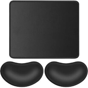 JIKIOU 3 Pack Mouse Pad with Stitched Edge 10.2x8.3x0.12inch & Memory Foam Mouse Wrist Rest 2 Pack for Mouse Black in Bundle