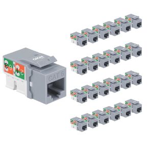 Tecmojo 90° Angled RJ45 Cat6 Keystone Jacks in Gray 25 Pack Compatible with 90° Angled Speed Termination Tool