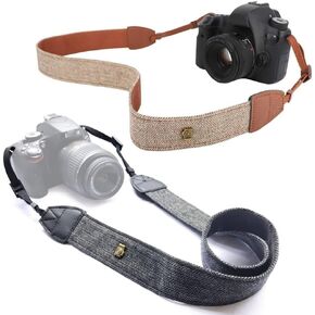 2 PACKS Camera Shoulder Neck Strap Vintage Belt for All DSLR Camera Nikon Canon Sony Pentax Classic 1 pcs White and Brown Weave and 1 pcs Drak Gray Weave