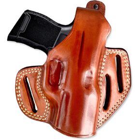 Premium Leather OWB Three Slot Pancake Holster with Thumb Break Fits, Sigg P365 Micro Compact 3.1" Barrel, Right Hand Draw, Brown Color #1329#