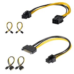 J&D PCIe to PCIe Power Cable and SATA Power Cable Bundle, 2-Pack 6 Pin PCIe M/F Power Extension Cable and 2-Pack SATA 15 Pin to 6 Pin PCI Express (PCIe) Graphics Video Card Power Cable Adapter