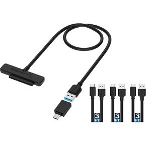SABRENT USB 3.1 (Type-A) to SSD / 2.5-Inch SATA Hard Drive Adapter + [3-Pack] 22AWG Premium 3ft USB-C to USB A