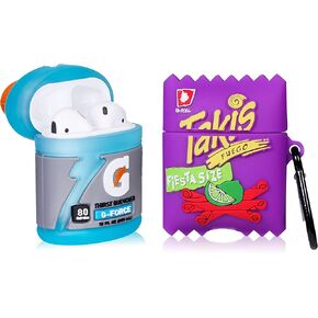 2 Pack Gkv for Airpods 2/1 Case for Airpod Cover Funny Fun Kawaii Cute Unique 3D Cartoon Girly Design Air Pods 2nd/1st Silicone Cases for Girls Teen Boys Kids(Blue Drink&Purple Candy)
