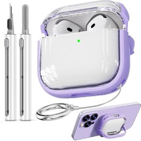 with Safety Lock for Clear AirPod 4 Case 2024, Soft Clear AirPod 4th Generation Case,Air Pod 4 Cases for Women Girly -Clear Purple
