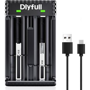Universal 18650 Battery Charger with Smart Fast Charge, 2 Bay Battery Charger for 3.7V Lithium ion Rechargeable Batteries 26650 16340(RCR123A) 14500, Ni-MH Ni-CD AA AAA C Batteries, Cable Included