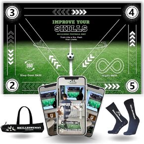 SkillZone Soccer Training Mat - Includes Premium Grip Socks & Carry Bag | Video Training Hub Access | Extra-Wide, Ultra-Thick Design for Agility & Ball Control | Non-Slip, Durable Soccer Trainer Mat (Pink)