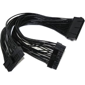 Power Supply Extension Cable PSU Male to Female Y Splitter Replacement for ATX Motherboard 24Pin 1 to 2 Port 30cm 18AWG