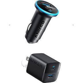 Anker 323 Compact Car Phone Charger and 323 (USB,Type C) 2 Port Compact Charger with Foldable Plug