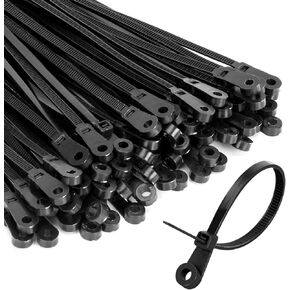 12 Inch Black Zip Ties with Screw Holes (100 Pack), 75 lbs, with Complimentary 100 Screws - Mounting Head Electrical Zip Ties for Wire Management - Ideal for Multipurpose Use Outdoor Home