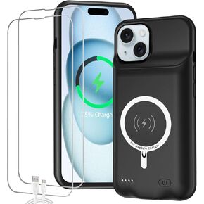 علبة البطارية لـ iPhone 15 ، Tillcleply 10000mah سعة عالية القابلة لإعادة الشحن قابلة لإعادة الشحن حزمة البطارية الممتدة مع حزمة الشحن اللاسلكية iPhone 15 (6.1 بوصة) مع carplay-black
