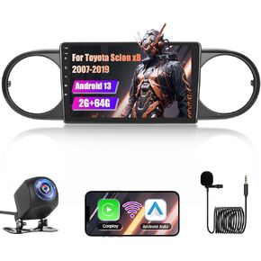[2+64G] Hikity Android 13 Car Stereo for 2007-2016 Toyota Scion xB Radio with Wireless Carplay Android Auto Mirror Link, 9 Inch Touchscreen GPS WiFi Bluetooth FM RDS MIC Backup Camera SWC