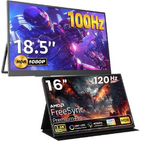 Portable Monitor Bundle [18.5 inch 1080P 100Hz & 16 inch 2.5K 120Hz] HDR IPS Travel Monitor for Laptop MacBook PC Surface Game Console, VESA Compatible