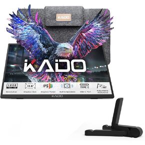 Kado Portable Monitor 15.6'' FHD 1080p Ergo Stand Set, Ultra-Slim Laptop Monitor 1920x1080 with Built-in Speakers, IPS Display for PC, Mac, Phone, Xbox, PS5, USB-C & HDMI Connectivity