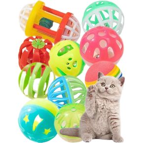 Cat Toys for Indoor Cats & Kittens - 10 Plastic Balls with Bells, Interactive Play & Healthy Exercise, 1.5-2.2 Inches, Assorted Styles