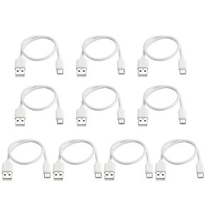 Short USB to USB C Cable 1ft 10-Pack, Small Phone Charger Cord Type C White