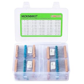 50 Values 2000 Pieces Resistor Kit 0 Ohm-10M Ohm 1/4W ±1% 0.25 Watt Metal Film Resistors Assortment Kit