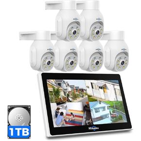 نظام كاميرا الأمان اللاسلكي Hiseeu ، 4pcs 5mp و 2pcs 3mp في الهواء الطلق ، صوت ثنائي الاتجاه ، PTZ ، الرؤية الليلية الملونة ، تنبيه الحركة ، IP66 مقاوم للماء ، تتبع تلقائي ، 2.4 جرام واي فاي ، لا رسوم شهرية