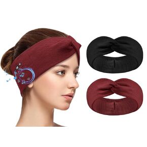 2-Pack Headband Headphones with Thin HD Speakers, Bluetooth Headband for Women, Stylish Knotted Headband, Cozy Band Headphones for Workout, Running, Yoga, Travel, Meditation - Red&Black