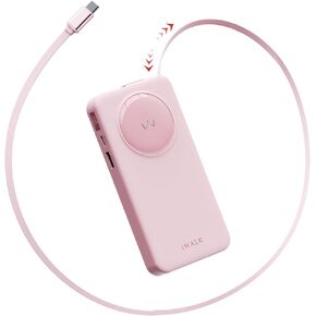 iWALK 10000mAh Slim Portable Charger, 30W PD Fast Charging Power Bank with Built-in Retractable USB-C Cable for iPhone 16/15 Series, Samsung Galaxy 25/24,Google Pixel,MacBook Air,White