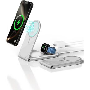 Wireless Charging Station, Foldable 3 in 1 Foldable Travel Charger (Black) 20W Adapter, Magnetic Charger Stand for Magsafe Charger for iPhone16/15/14/13/12 Series& AirPods& iWatch