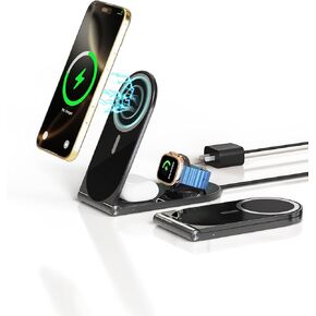 Wireless Charging Station, Foldable 3 in 1 Foldable Travel Charger (Black) 20W Adapter, Magnetic Charger Stand for Magsafe Charger for iPhone16/15/14/13/12 Series& AirPods& iWatch in Kuwait