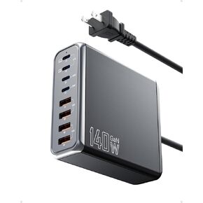140W USB C Charger 8 Port GaN Charger, Portable Fast USB C Charging Station 65W Laptop Adapter for MacBook Pro/air ipad iPhone 15/Pro Galaxy etc, Travel Essentials (Black)