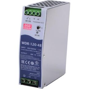 Mean Well WDR-120-48 120W 48V 2.5A DIN Rail Power Supply - UL508 Listed, Reliable Industrial Power Supply for Demanding Control Applications - 180-550VAC Input