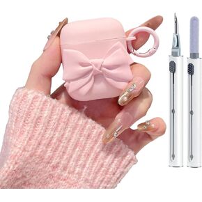 Cute AirPods 2/1 Generation Case, Girly 3D Bow Design Soft TPU Protective Shockproof Kawaii Airpod 2nd/1st Generation Cover with Cleaner Kit & Keychain for Girls Women - Pink Bow