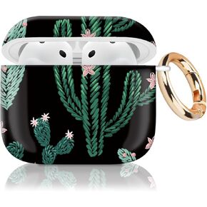 Cute Case Cover Compatible with AirPods 4th Generation 2024, Shockproof for Women & Girls with Golden Round Buckle – Protective, Anti-Drop Design(Cute Cactus)
