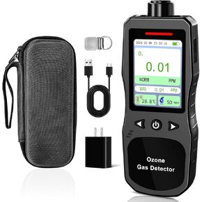 Portable Ozone Detector, 0-20 PPM Ozone Gas Monitor with 0.01 PPM High Resolution, 16H Long Battery Life, Ozone Meter with Alarm, O3 Air Quality Monitor with Temp & Humidity Tester
