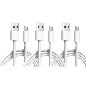 3-Pack 10 FT Cable Replacement for Ring Indoor Cam - USB-A to Micro USB Charger Cord White