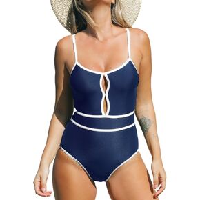 CUPSHE Women's One Piece Swimsuit Scoop Neck Bathing Suit Keyhole Cutout Color Block Adjustable Straps Swimwear in Saudi Arabia