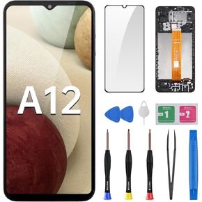 for Samsung Galaxy A12 Screen Replacement with Frame LCD Display Touch Digitizer Full Assembly Fix Glass with Repair Tools Kit SM-A125U SM-A125U1