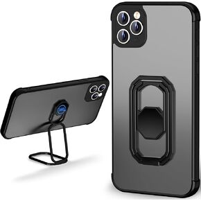 WINTONG for iPhone 12 Pro Max Case with Metal Stand, Phone Case with Double Ring Holder Finger Kickstand [Foldable & Adjustable], Women Girls Bling Luxury Protective Cover - Black