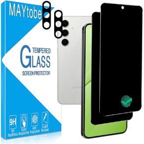 MAYtobe [2+2 Pack Samsung Galaxy S24 FE Privacy Screen Protector, 2 Pack Privacy Tempered Film with 2 Pack Camera Lens Protector for Galaxy S24 FE, No Bubbles, Anti Scratch, Easy to Install
