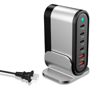 6 في 1 مقعد شحن USB ، محور متعدد المنافذ ، محطة شحن الجدار الشحن السريع ، مقبس محول الطاقة لجهاز iPhone14/13/11 ، iPad ، الكمبيوتر اللوحي ، المزيد